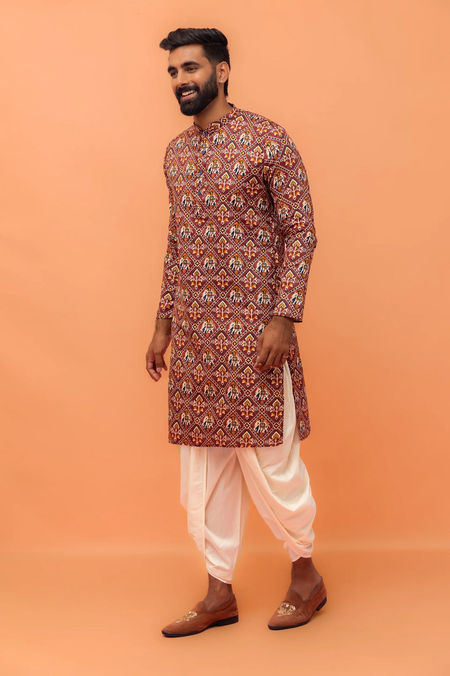 Men's Red Printed Wedding Kurta