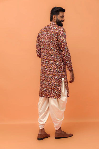 Men's Red Printed Wedding Kurta