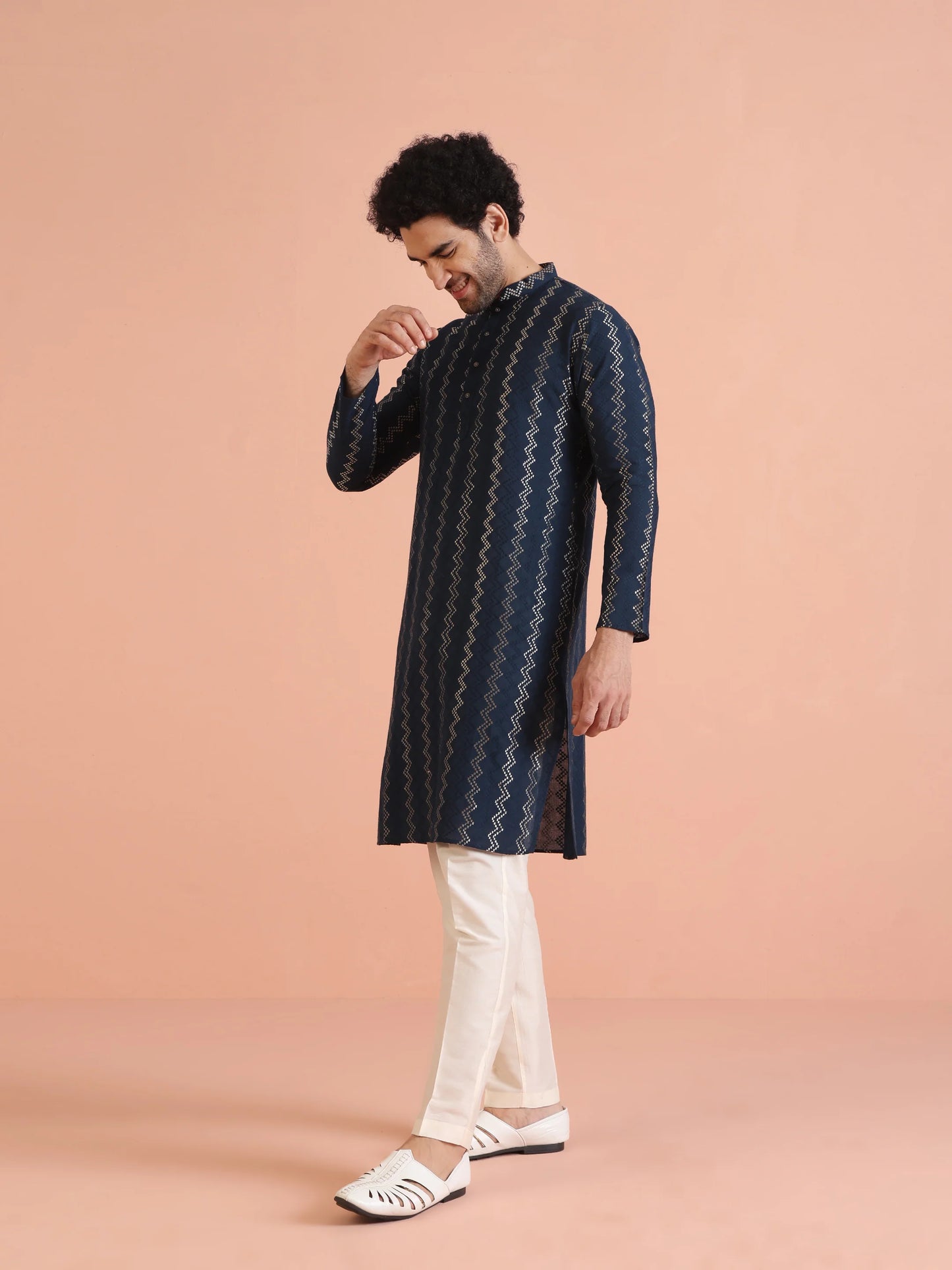 Men Navy Blue Kurta For Wedding