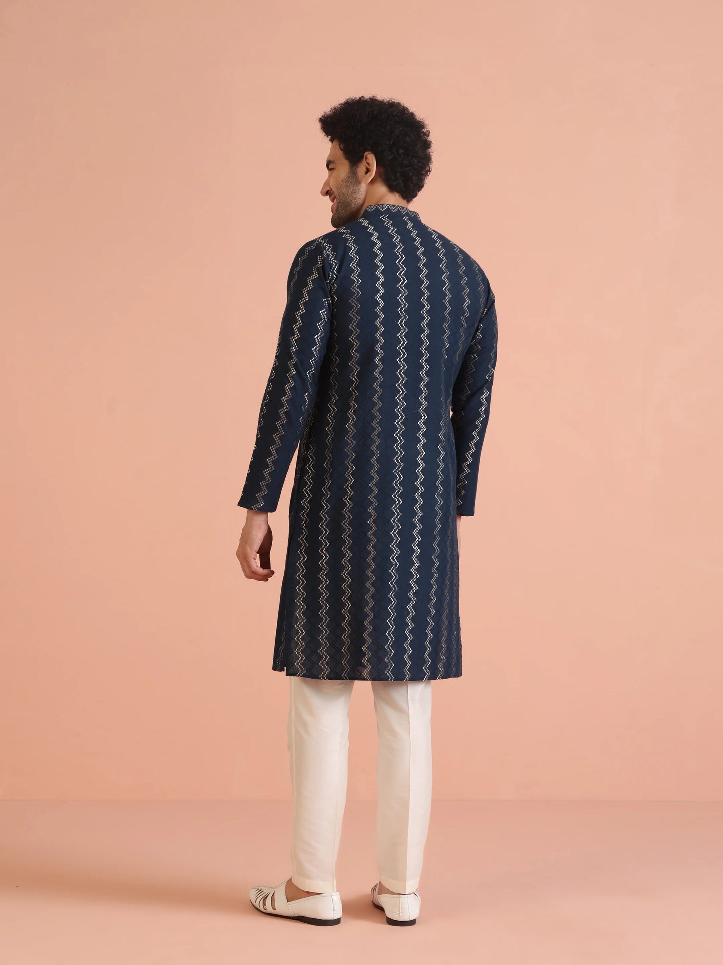 Men Navy Blue Kurta For Wedding