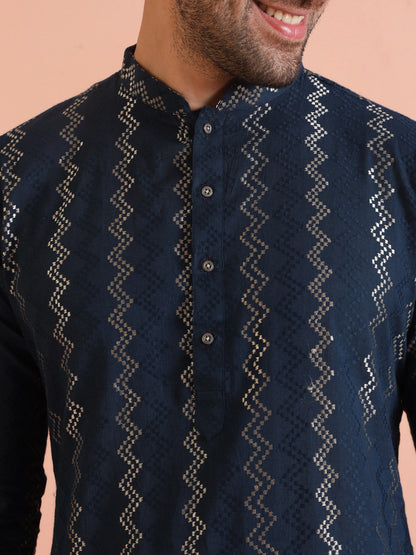 Men Navy Blue Kurta For Wedding