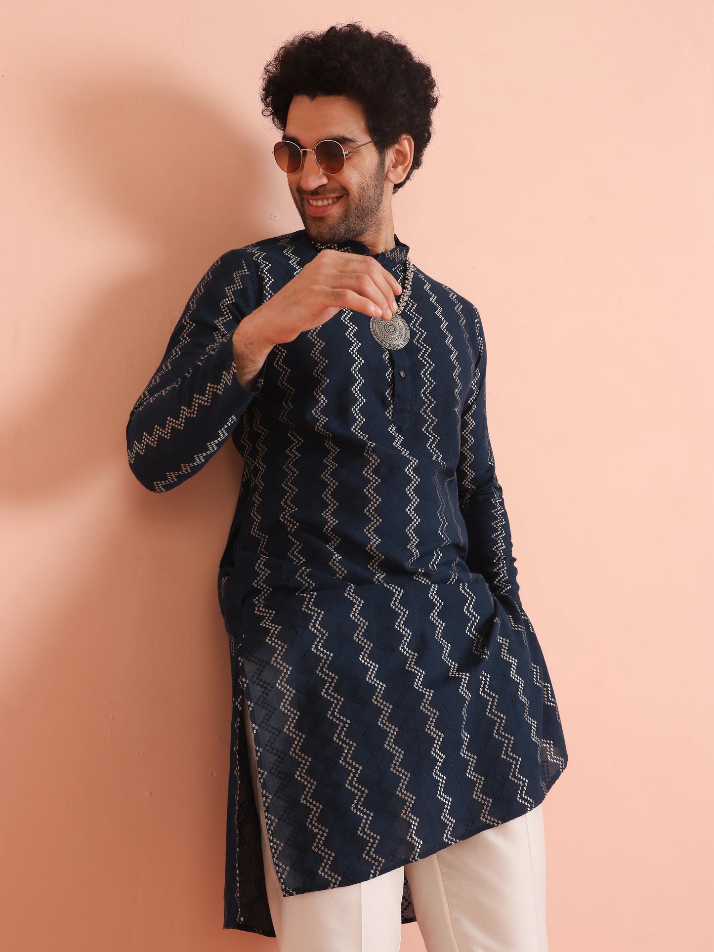 Men Navy Blue Kurta For Wedding