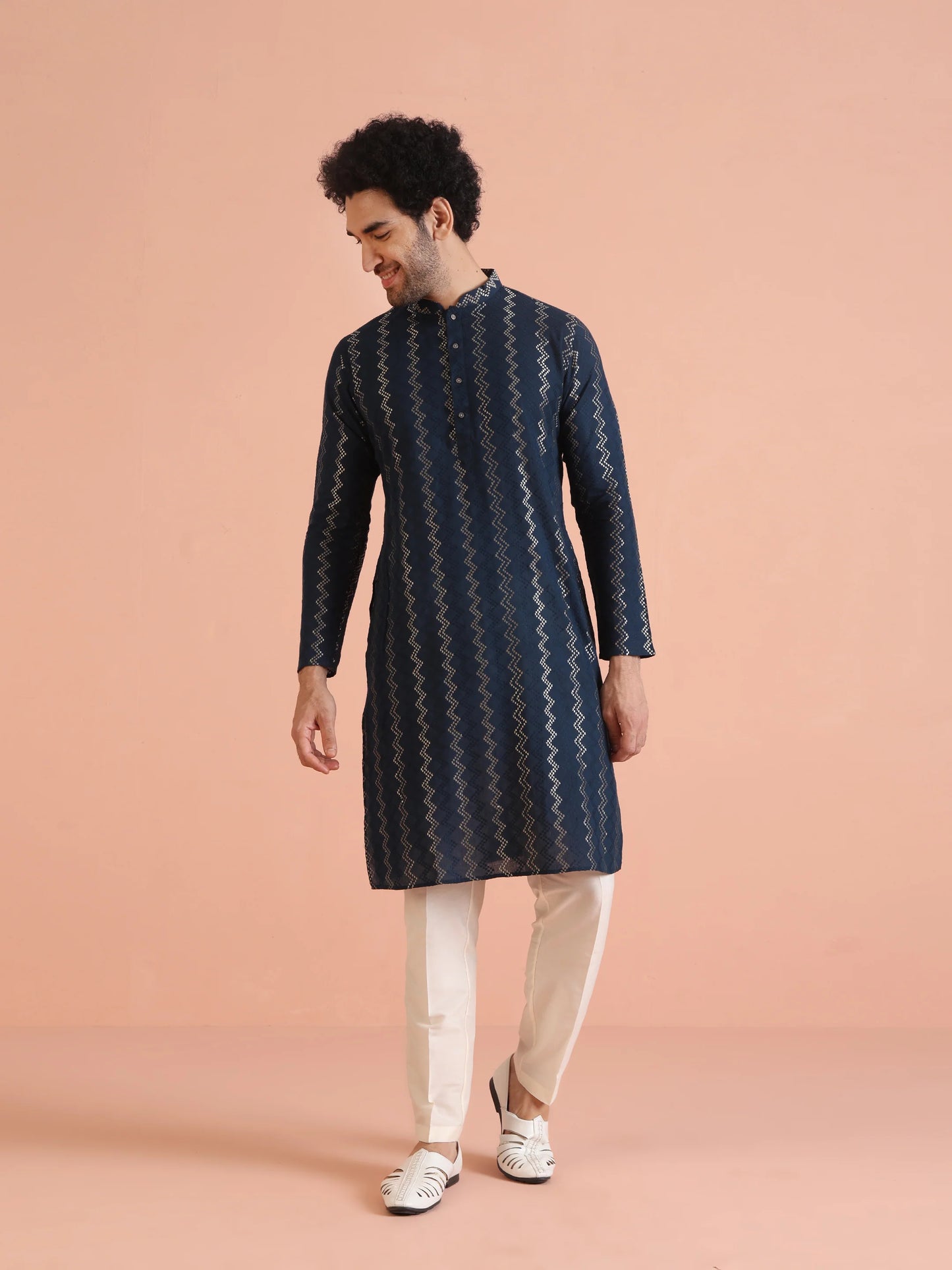 Men Navy Blue Kurta For Wedding