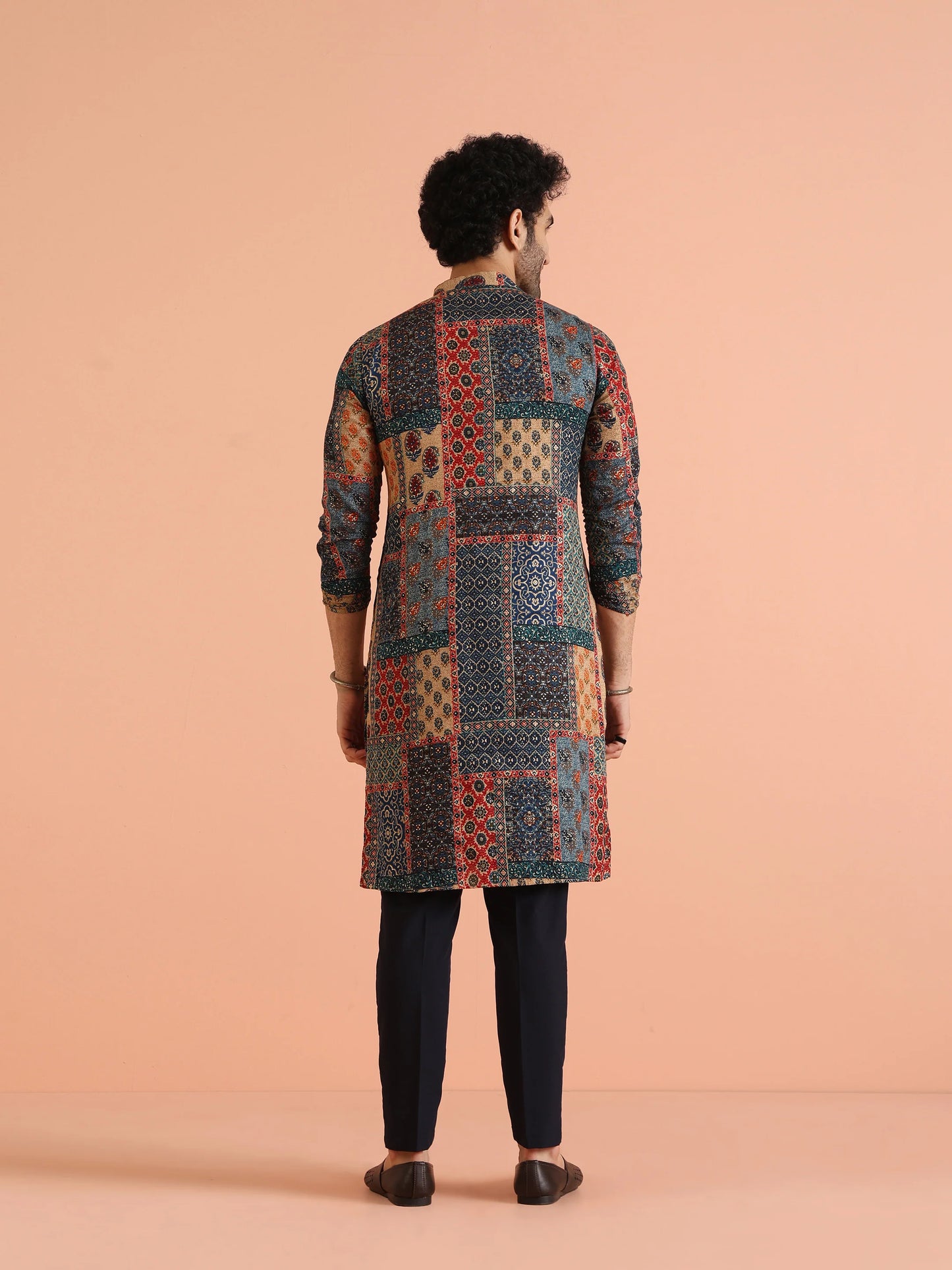 Men Navy Blue Printed Kurta