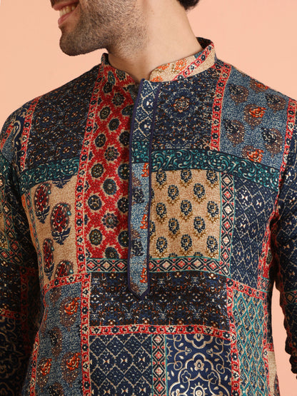 Men Navy Blue Printed Kurta