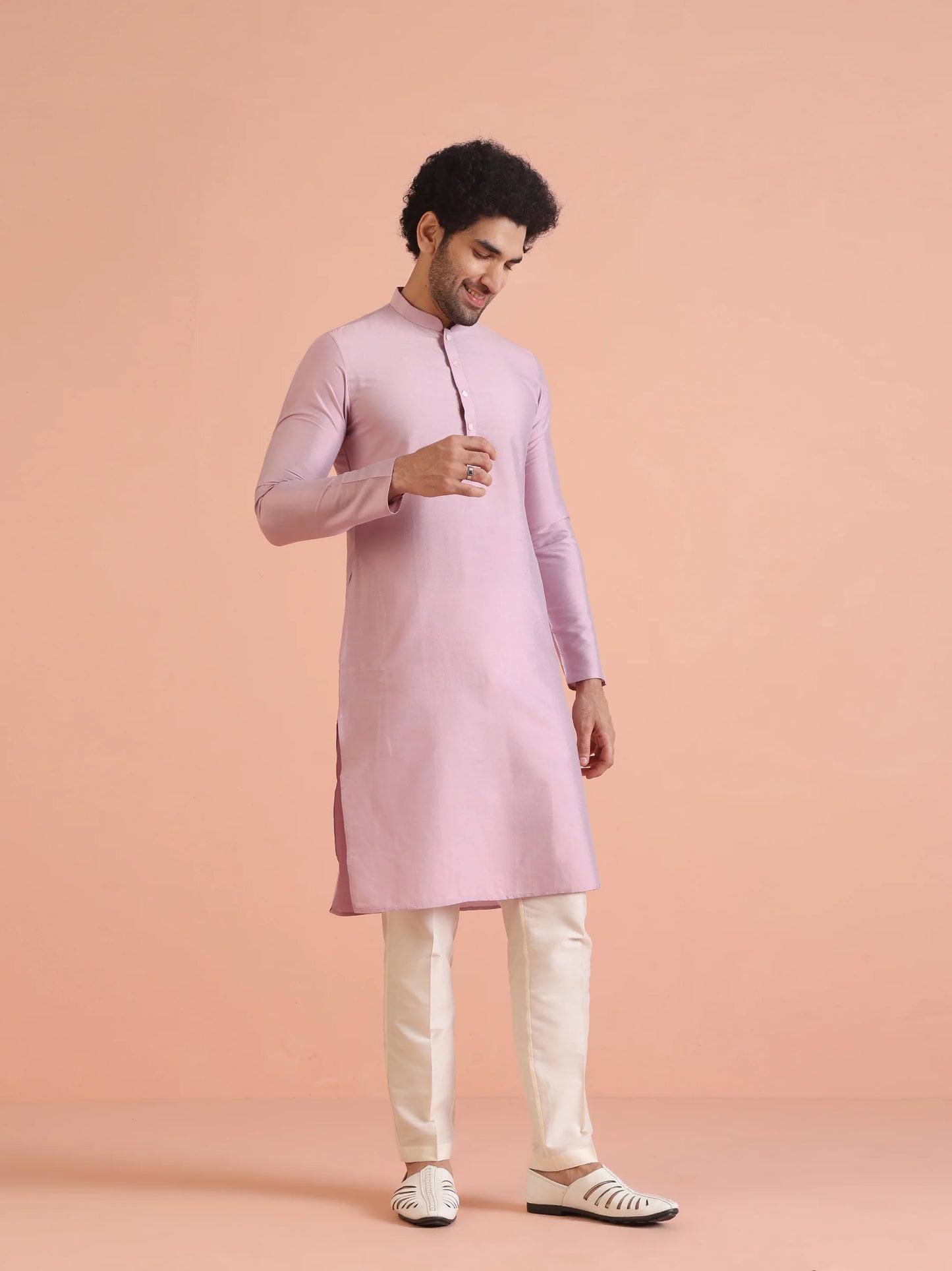 Men Pink Regular Fit Kurta