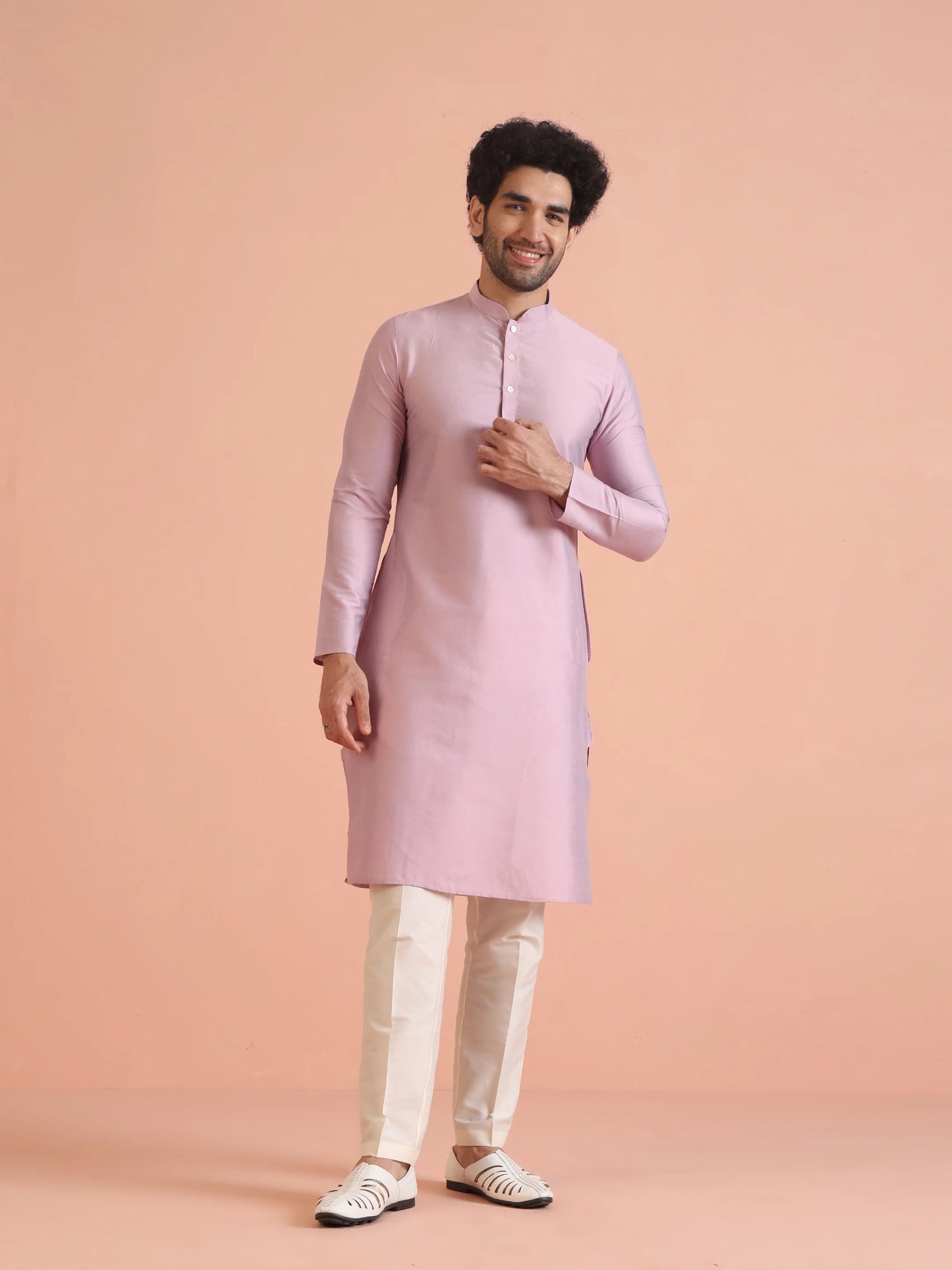 Men Pink Regular Fit Kurta