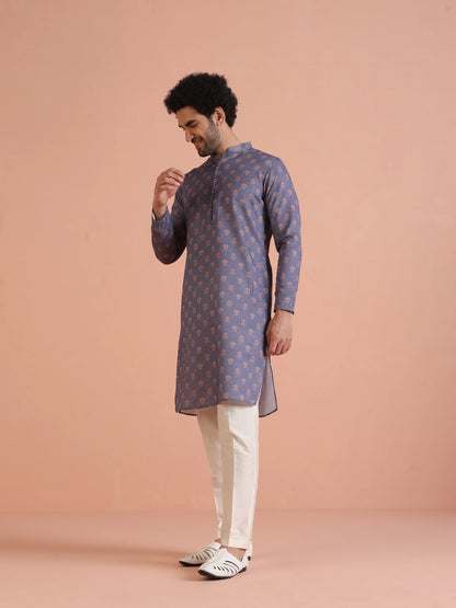 Men Grey Digital Print Men's Kurta