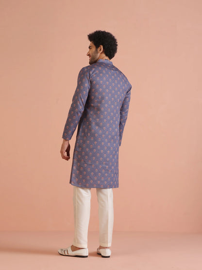 Men Grey Digital Print Men's Kurta