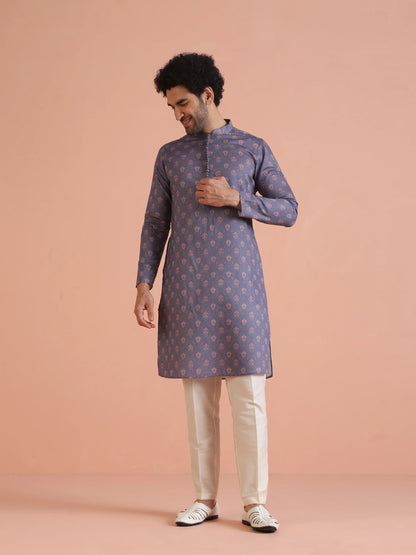 Men Grey Digital Print Men's Kurta