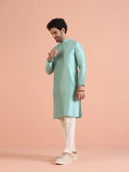 Men Green Plain Kurta