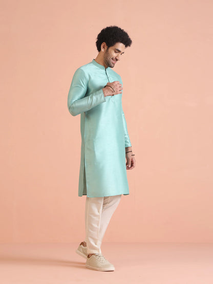 Men Green Plain Kurta