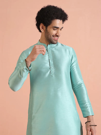 Men Green Plain Kurta