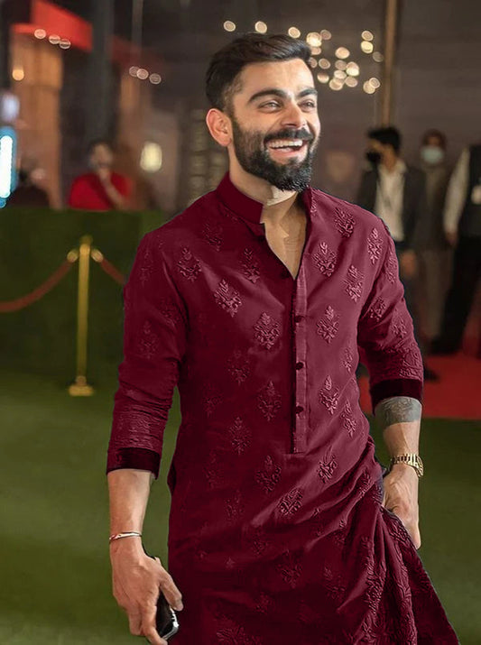 Fashionable Embroidered Red Kurta - Virat Kohli's