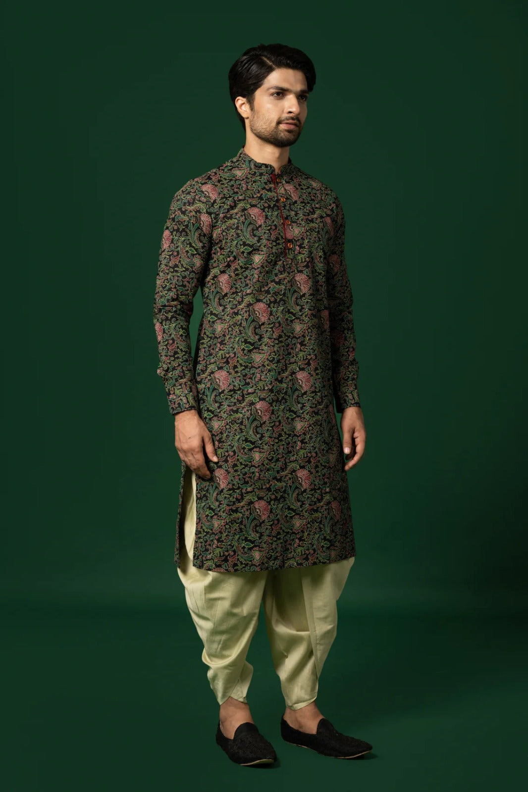 Men Black Printed Cocktail Party Kurta