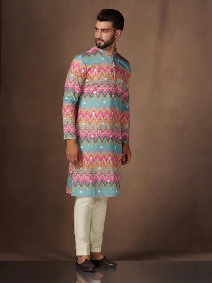 Men Multi Color Haldi Kurta