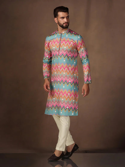 Men Multi Color Haldi Kurta