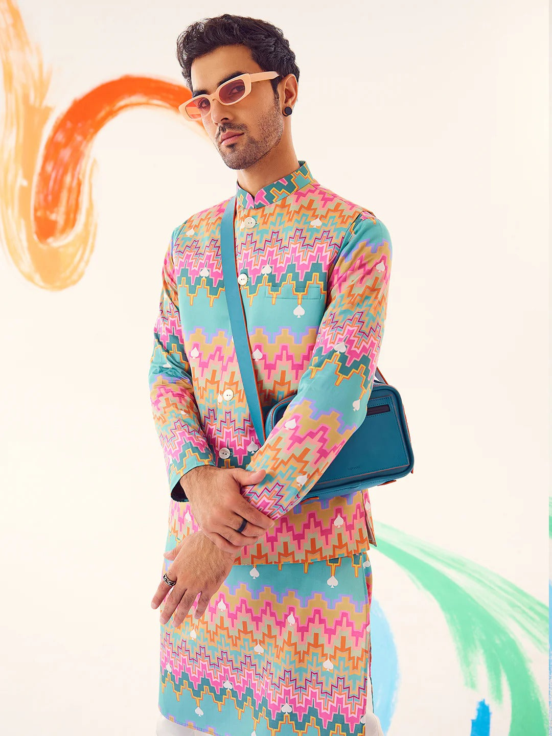 Men Multi Color Haldi Kurta