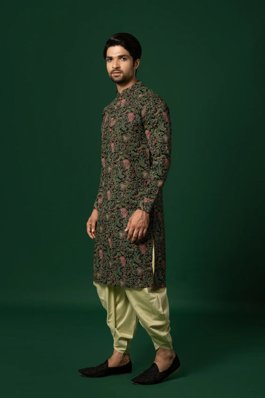 Men Black Printed Cocktail Party Kurta