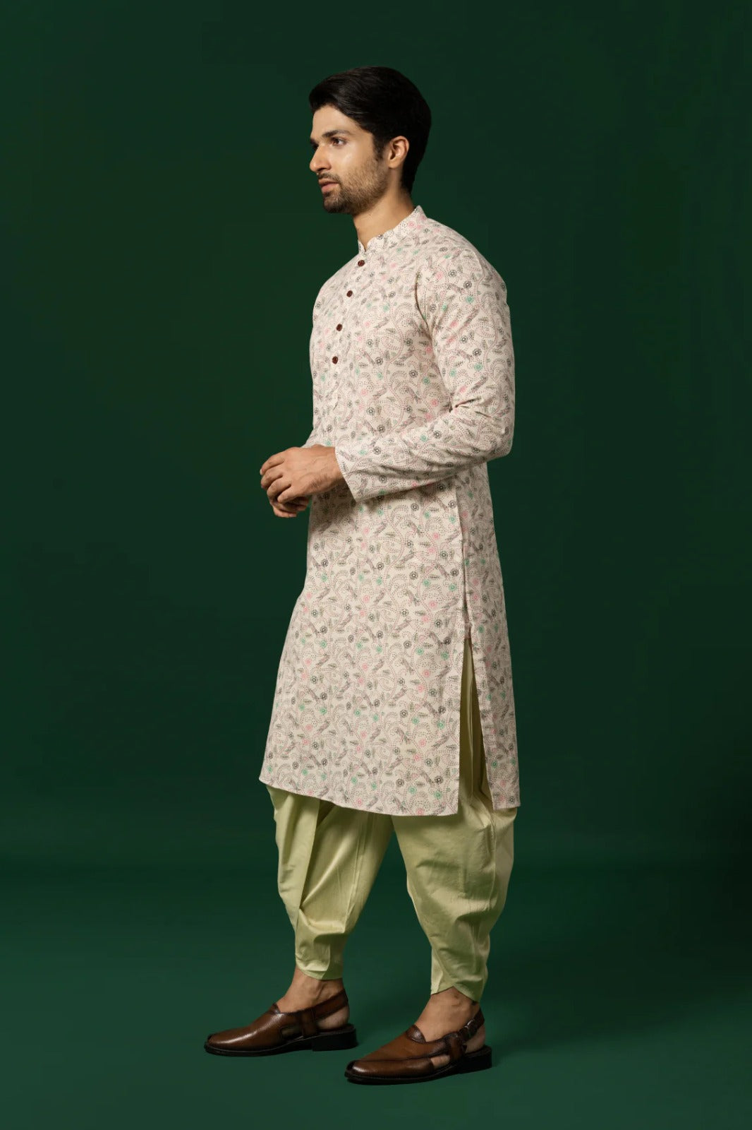 Men's White Printed Kurta