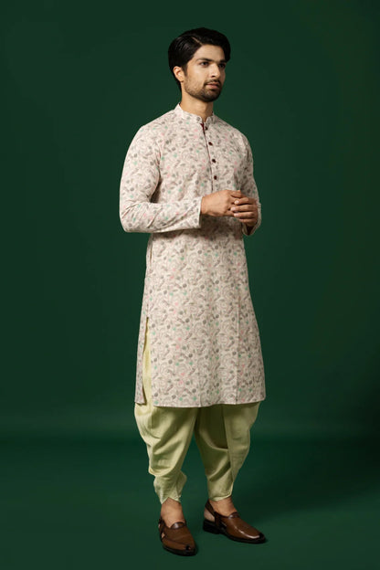 Men's White Printed Kurta