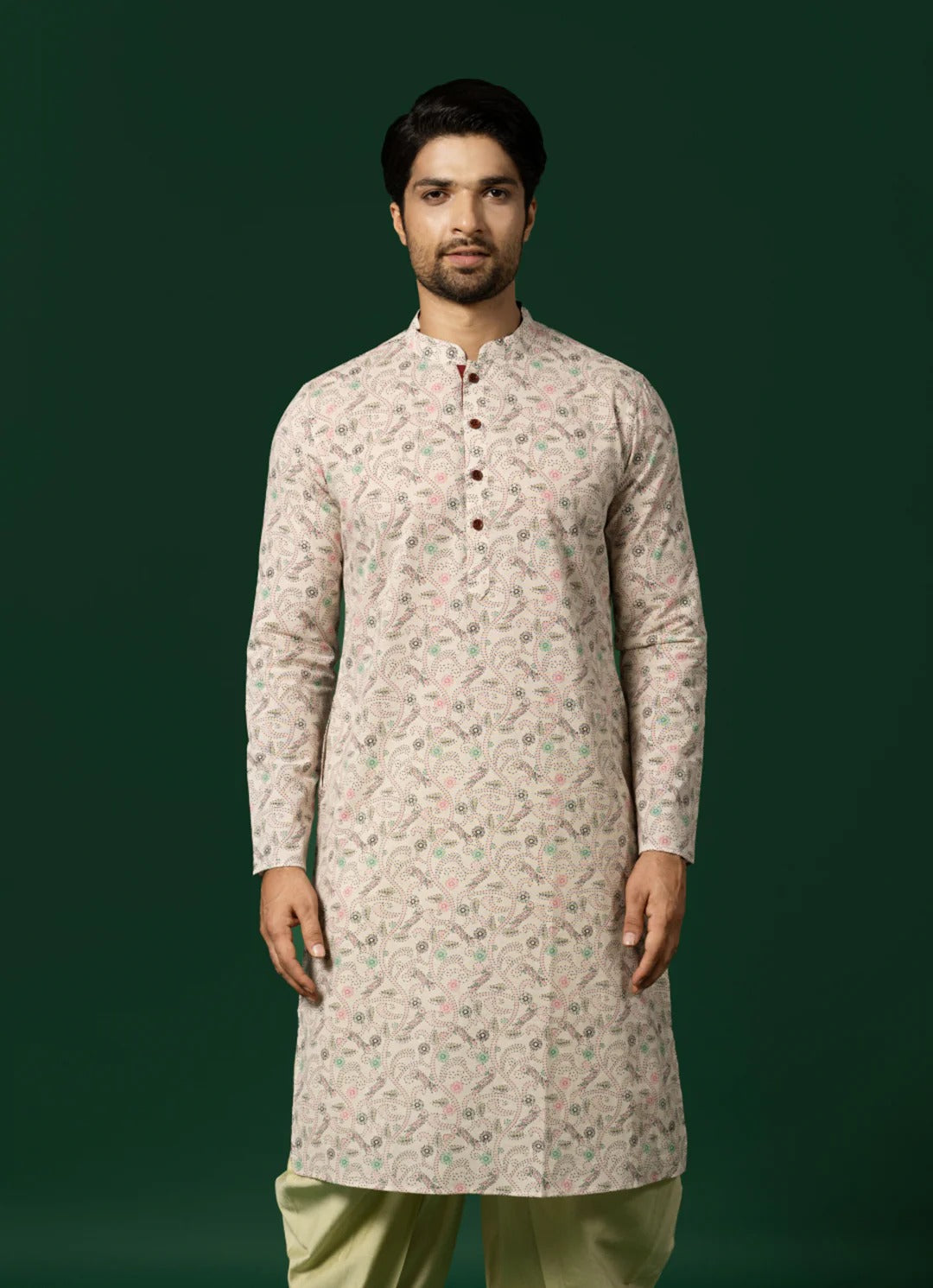 Men's White Printed Kurta