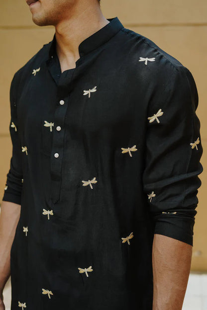 Black Dragonfly Embroidery pParty Wear Kurta