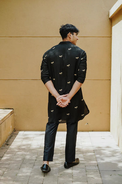 Black Dragonfly Embroidery pParty Wear Kurta