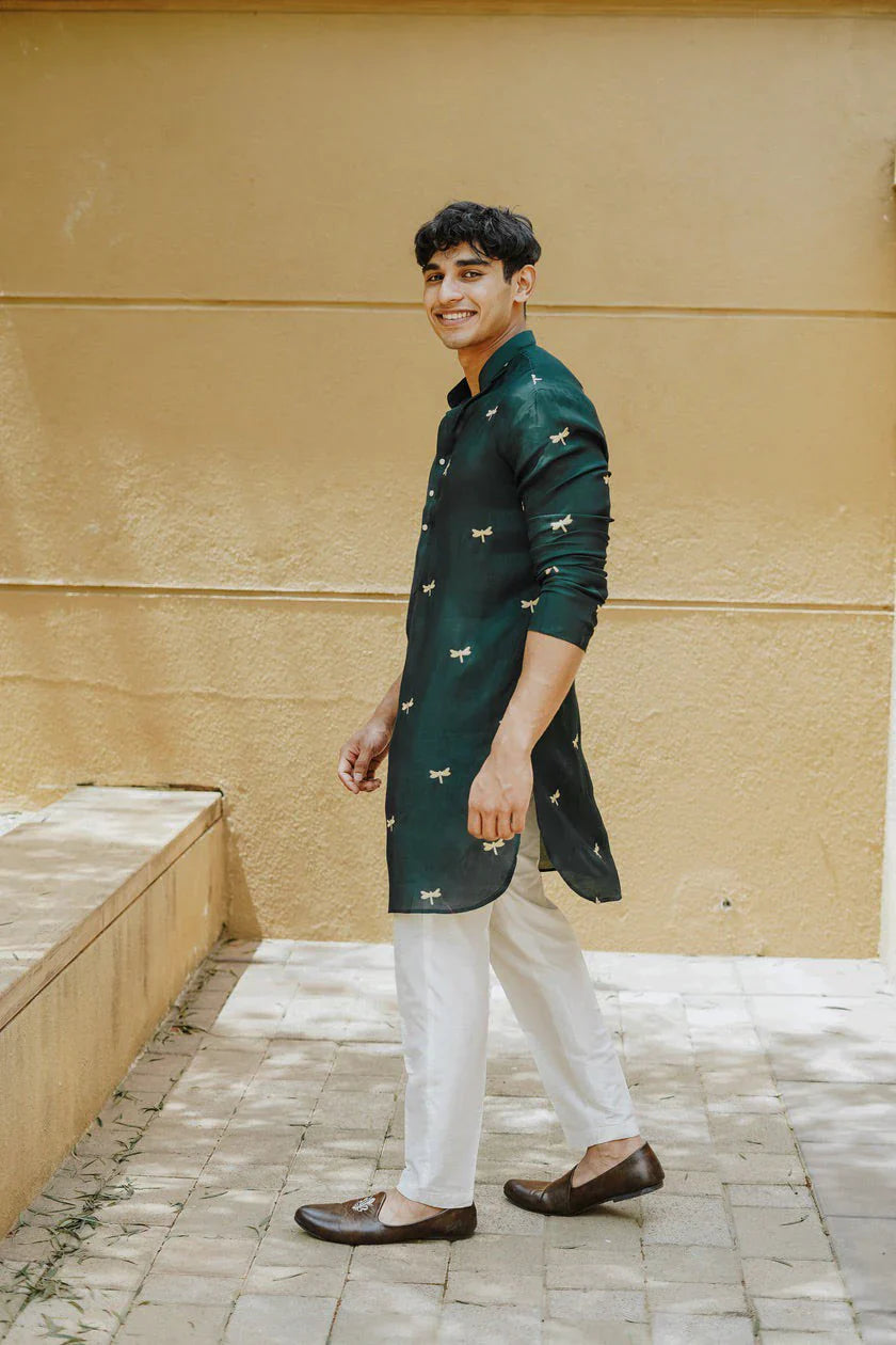 Dragonfly Embroidery Worked Wedding Kurta